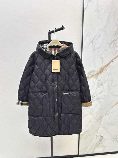 Bur New Diamond-patterned mid-length down jacket