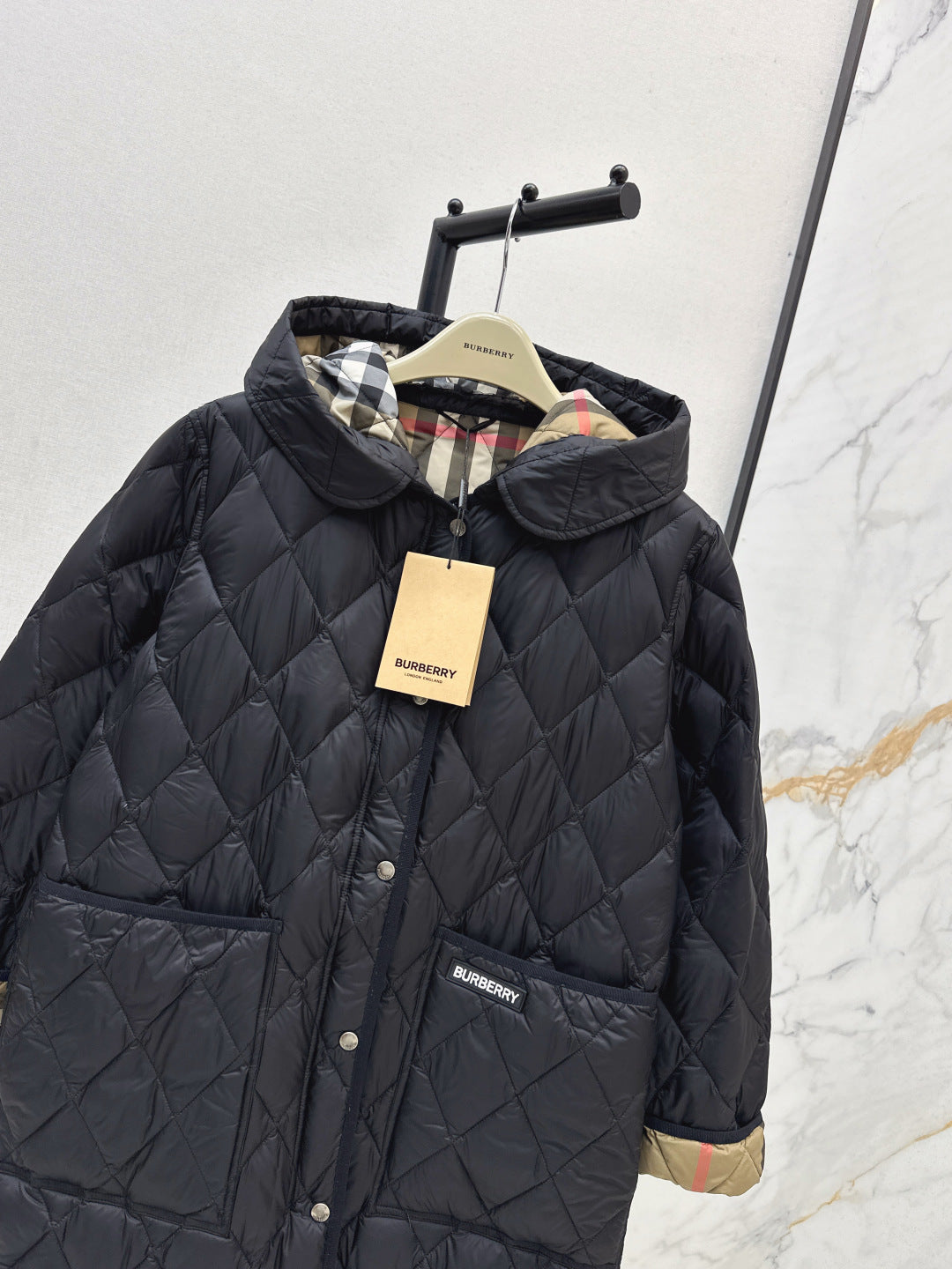 Bur New Diamond-patterned mid-length down jacket