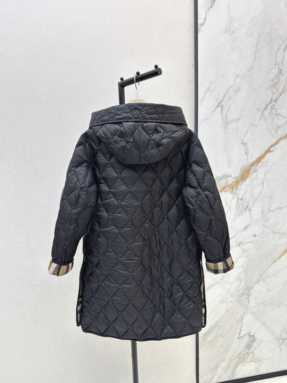 Bur New Diamond-patterned mid-length down jacket
