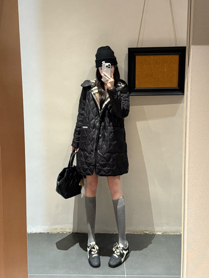 Bur New Diamond-patterned mid-length down jacket