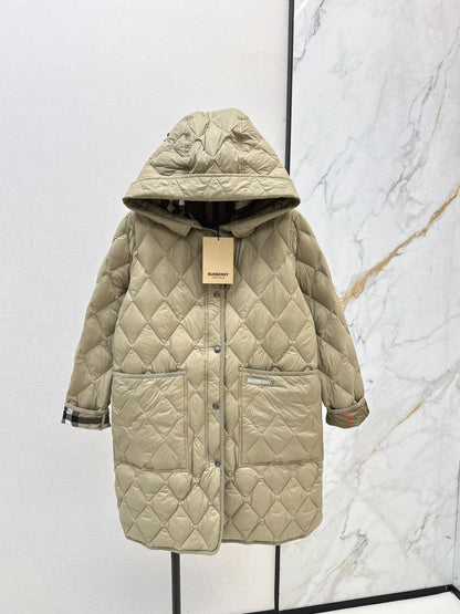 Bur New Diamond-patterned mid-length down jacket