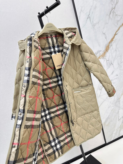 Bur New Diamond-patterned mid-length down jacket