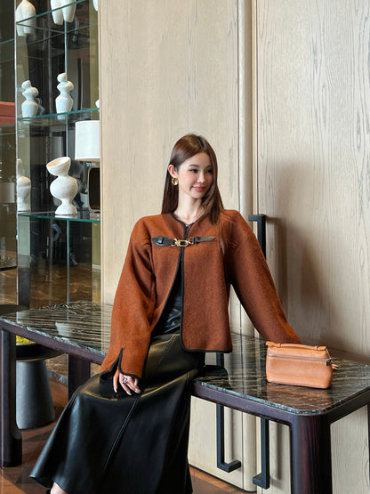 Louis  New Leather buttoned cape coat