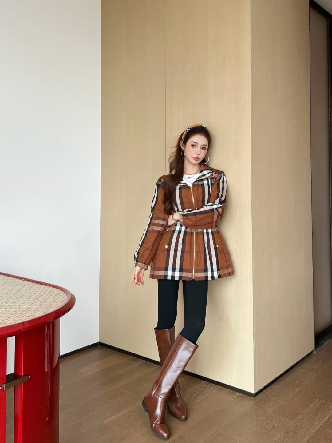 Bur New Plaid hooded jacket