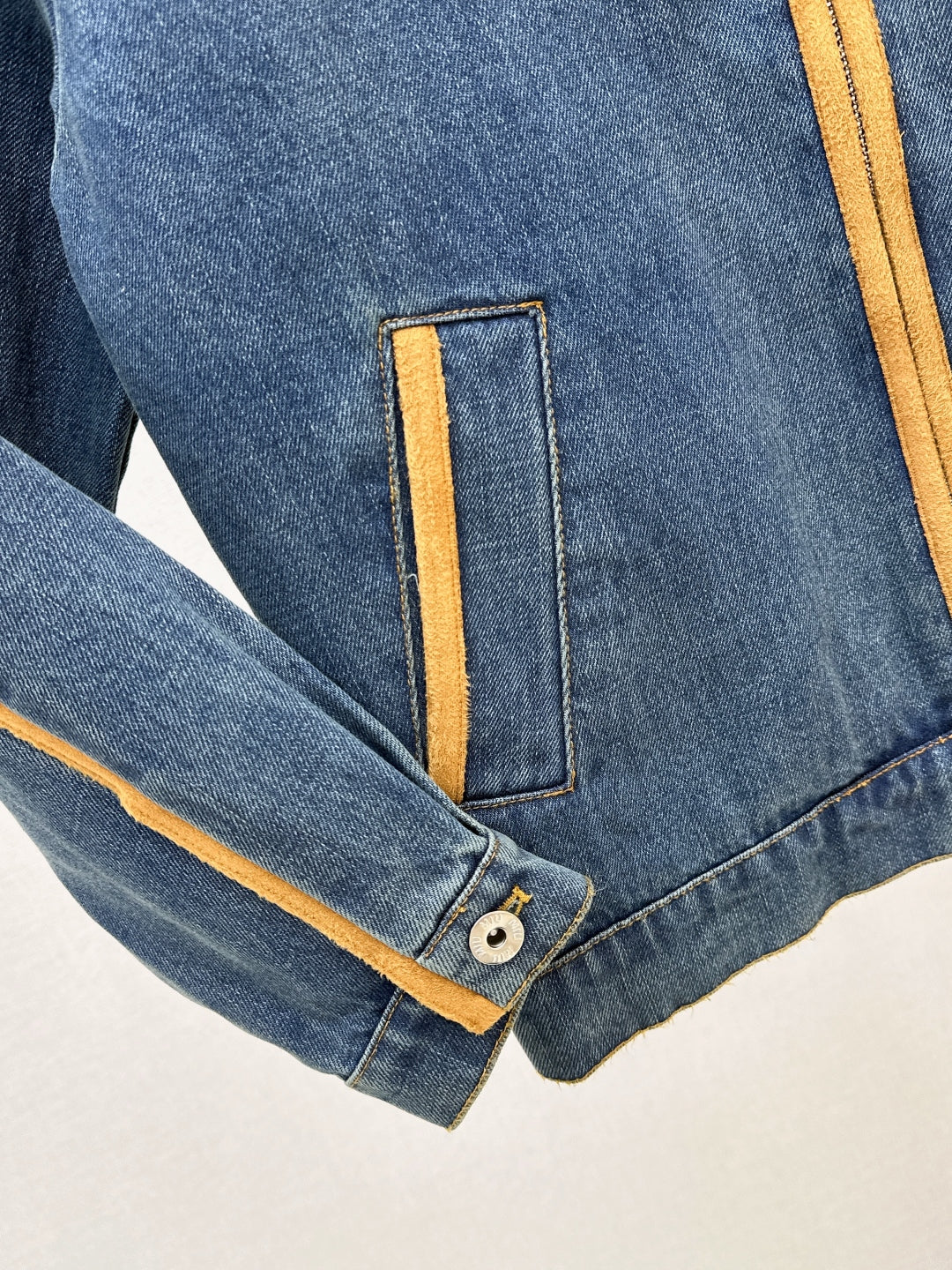 Miu New Leather patchwork denim jacket