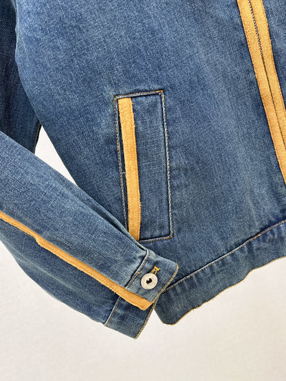 Miu New Leather patchwork denim jacket