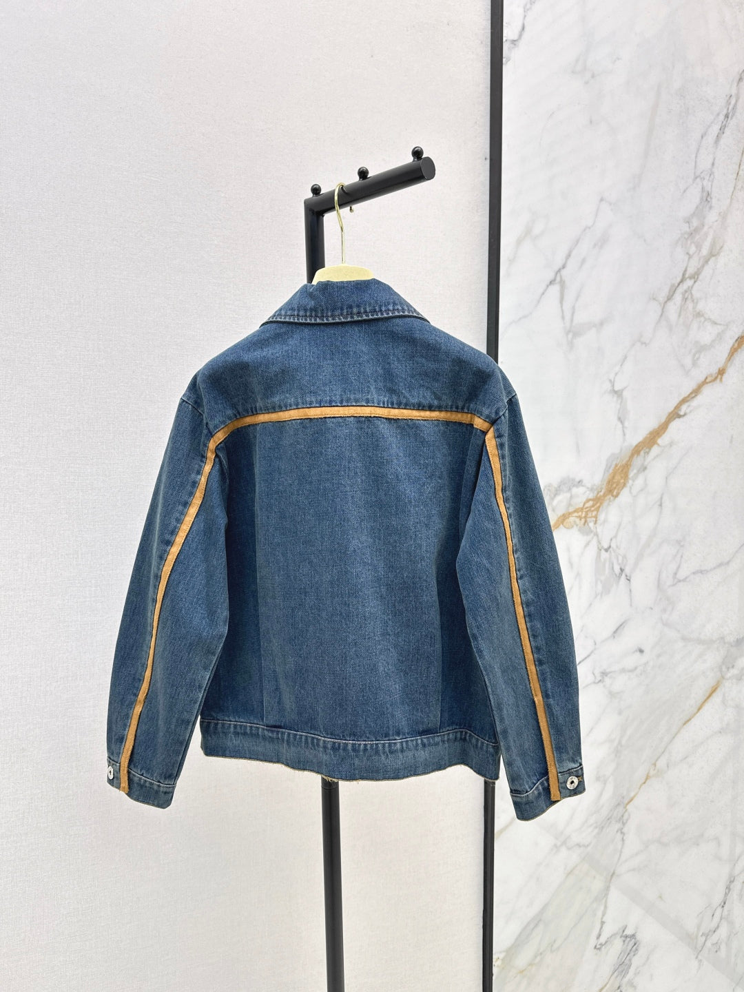 Miu New Leather patchwork denim jacket