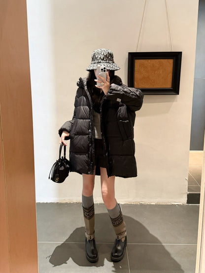 Max New hooded mid-length down jacket