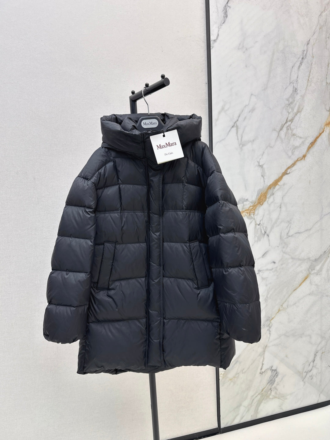 Max New hooded mid-length down jacket