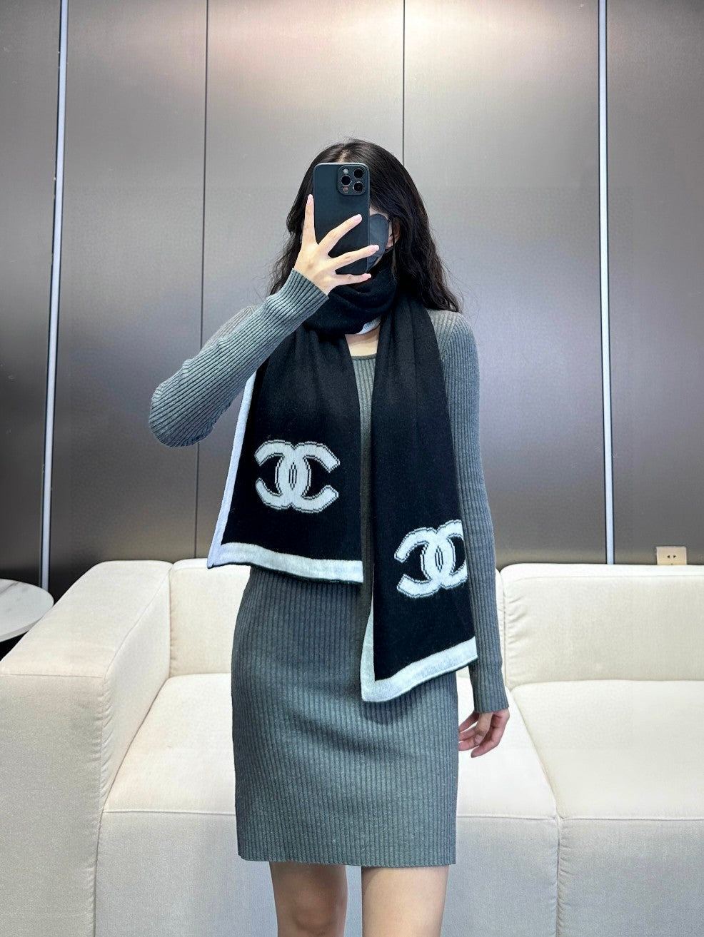 Chan High end knitted patchwork scarf