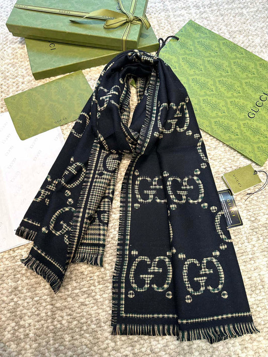 Guc classic double G printed cashmere scarf