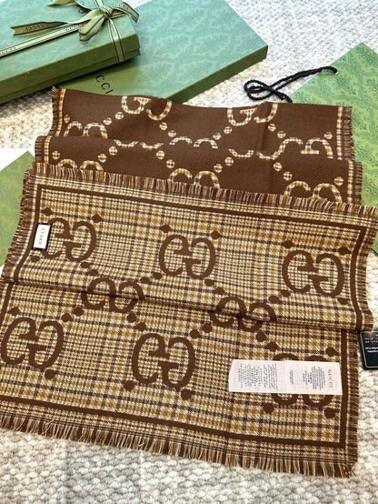 Guc classic double G printed cashmere scarf