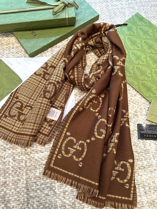 Guc classic double G printed cashmere scarf