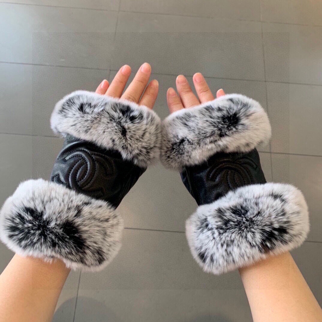 Chan autumn and winter short double lazy rabbit fur gloves