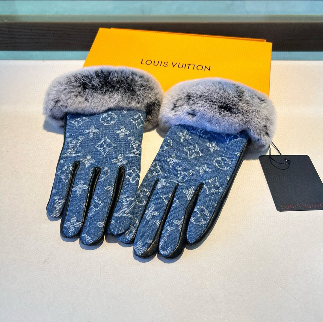Louis New woolen denim and sheepskin gloves