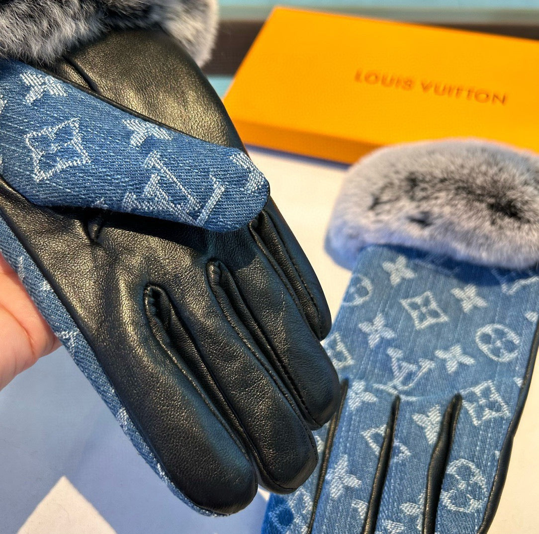 Louis New woolen denim and sheepskin gloves