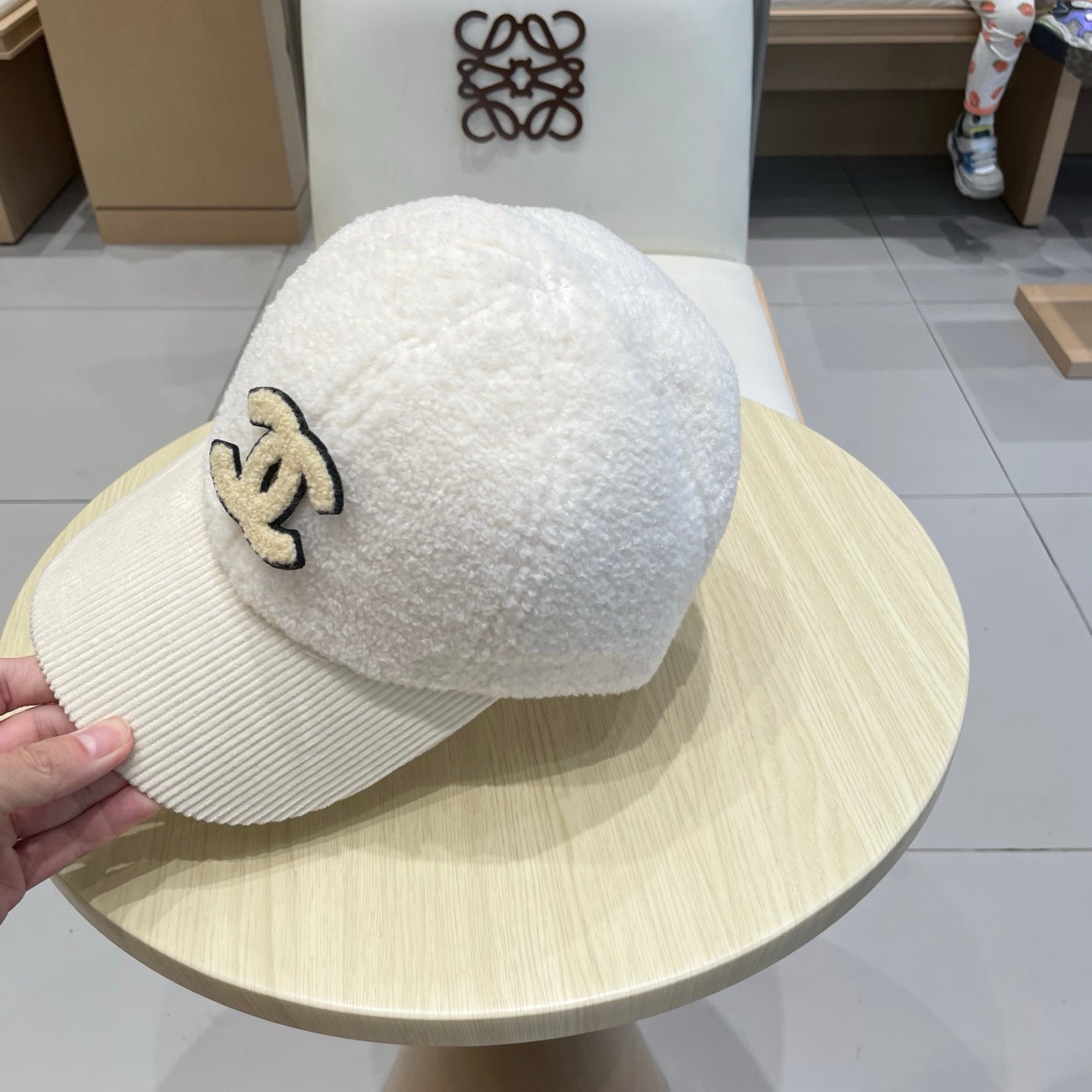 Chan Lamb wool and corduroy brim baseball cap