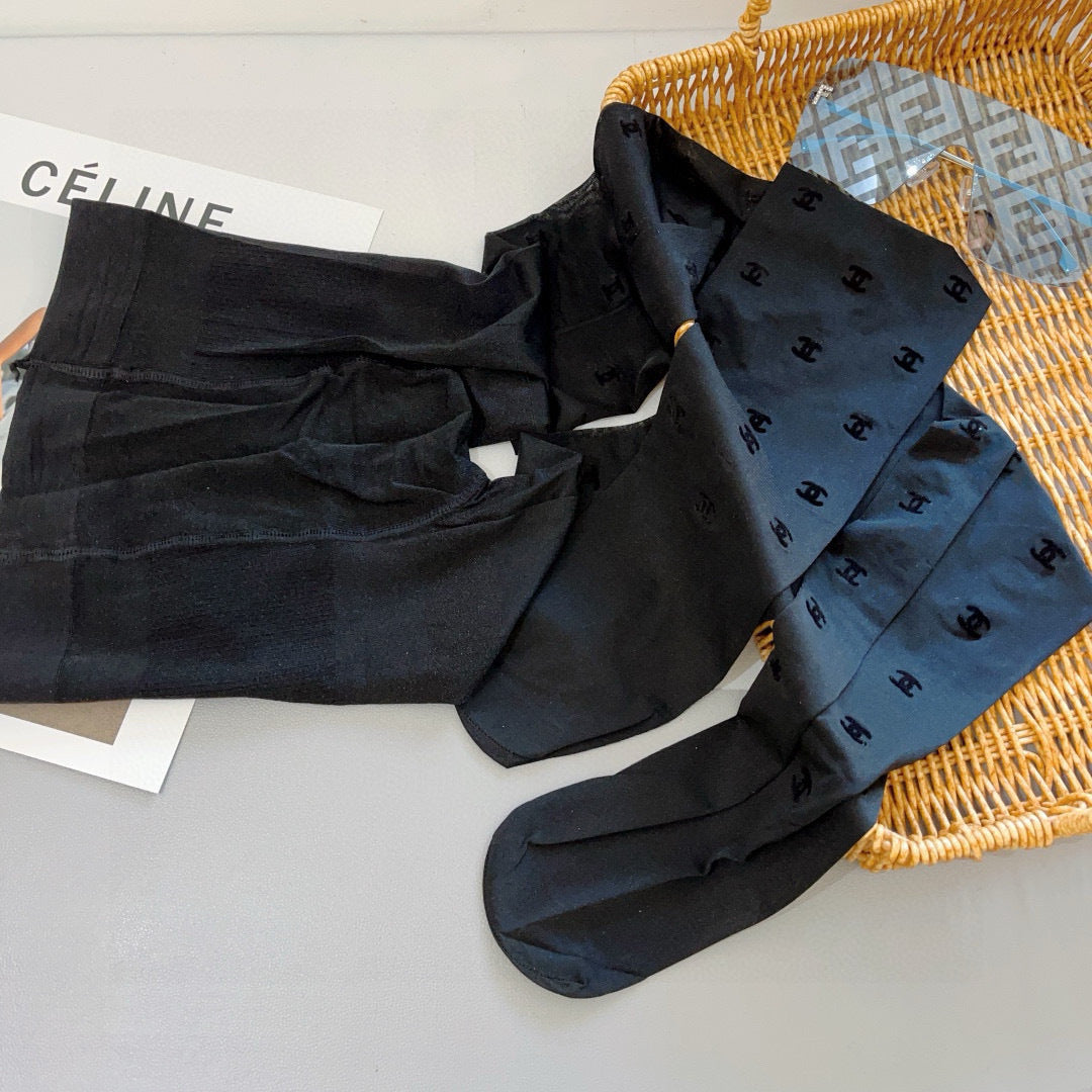 Chan classic flocked monogram stockings