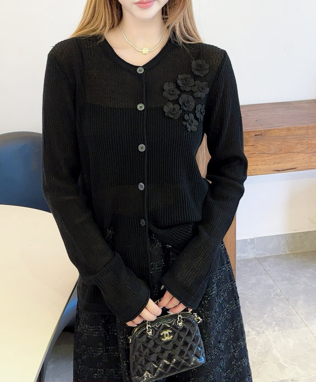 Chan NEW floral embellished cardigan