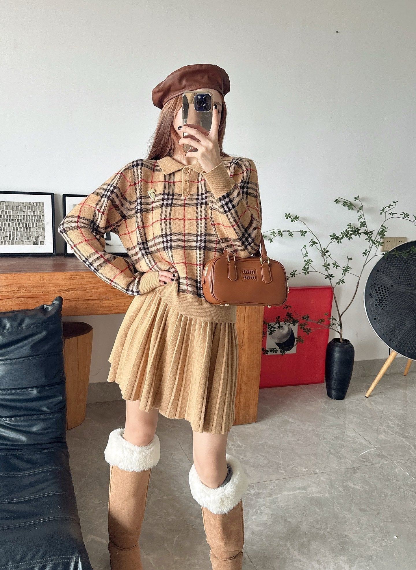 Bur NEW Plaid polo shirt and skirt suit