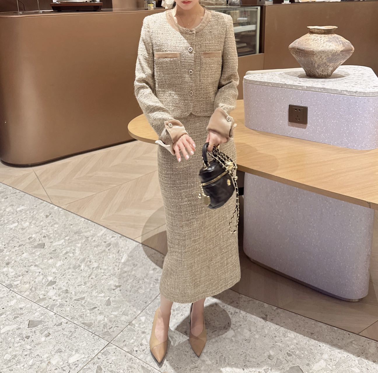 Chan NEW woven jacket and skirt suit