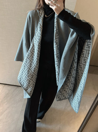 Fend NEW Wool Shawl Hooded Cape