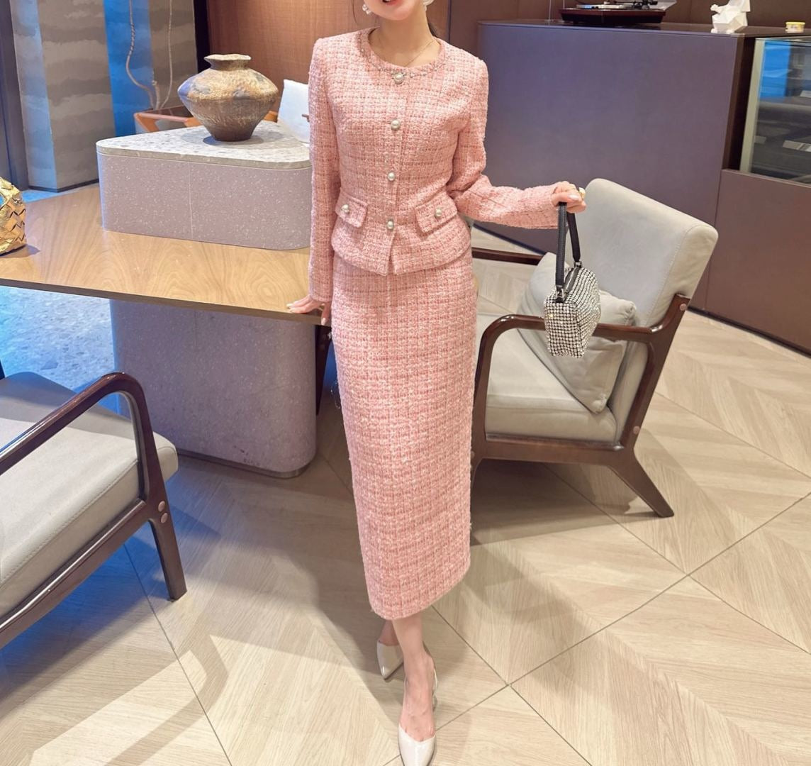 Chan NEW Woven coat and skirt set