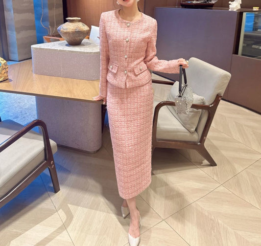 Chan NEW Woven coat and skirt set